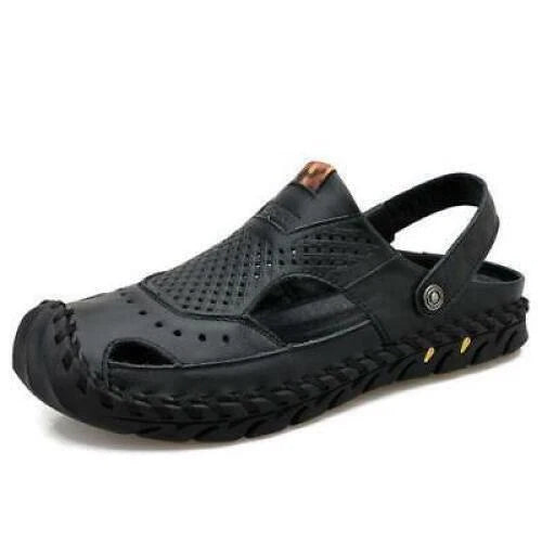 Summer Mens Casual Beach Sandals Casual Cut Out Slippers Leather Mules Outdoor