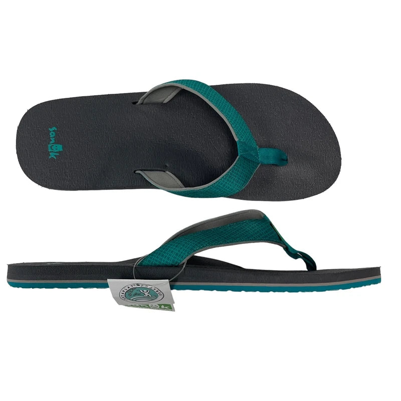 Sanuk Flip Flops Mens 14 Teal Gray Comfort Sandals Off The Grid Yoga Mat Slipper