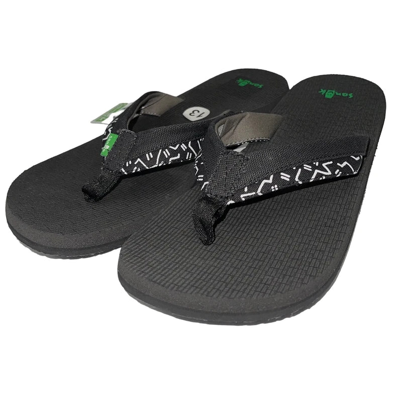 Sanuk Flip Flops Mens Black Canvas Comfort Sandals Slipper Beer Cozy Light Funk