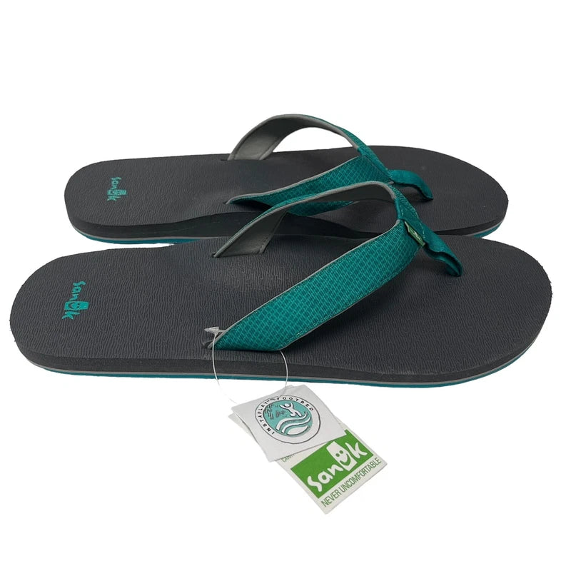 Sanuk Flip Flops Mens 14 Teal Gray Comfort Sandals Off The Grid Yoga Mat Slipper