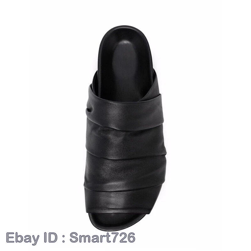 Roman Style Mens Slip On Sandals Slippers Real Leather Flats Beach Holiday Shoes