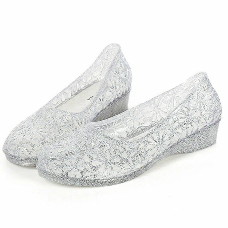 Womens Summer Jelly Sandals Hollow Out Shoes Glitter Crystal Mesh Slippers Size