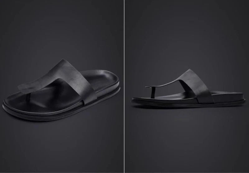 Slippers Mens Summer Sandals Flip-flops Platform Leather Beach Shoes British