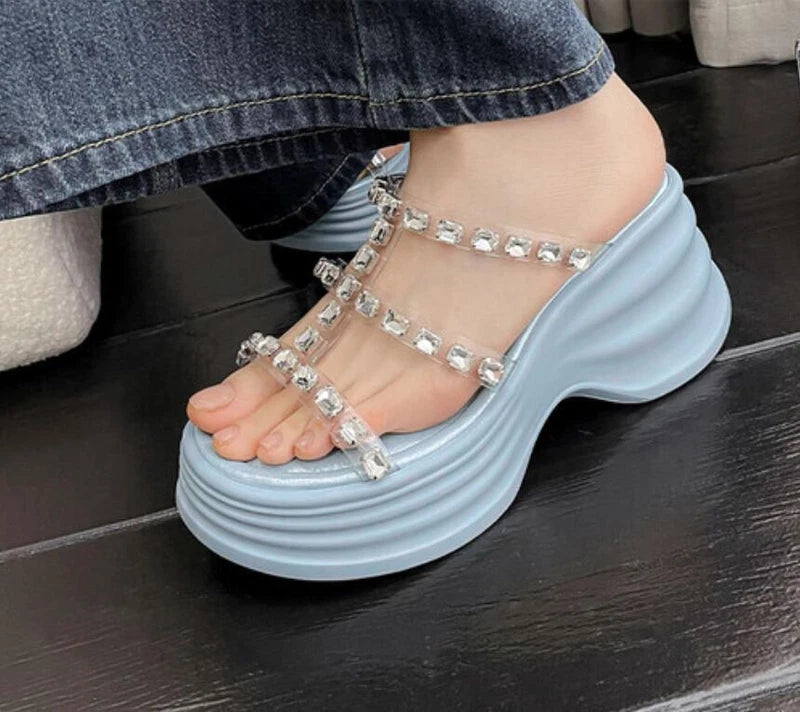 Women's Summer New Simple Fashion transparent Thick sole Rhinestone beach shoes