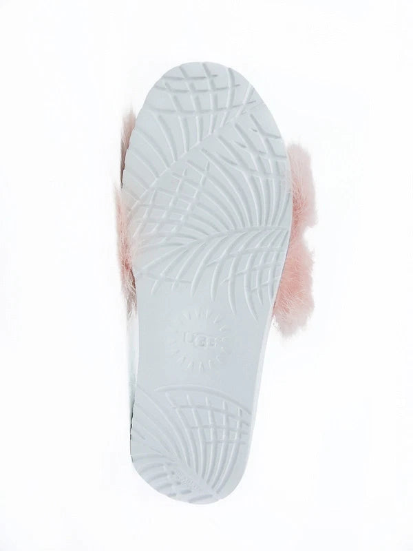 UGG Royale Baby Pink Plush Fur Slide/Slippers w/White Treadlite NEW Retail $80