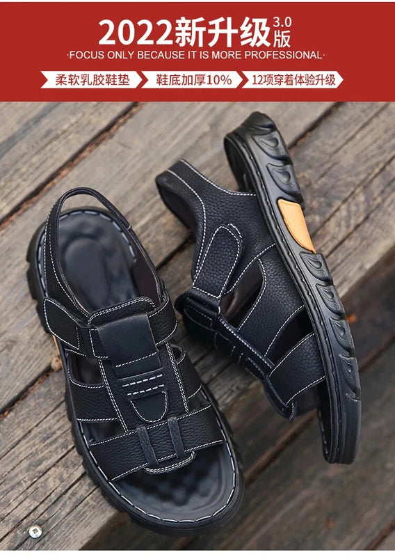 Summer men's Soft Leather Sandals Lightweight Outdoor Comfort Beach Casual Shoes
