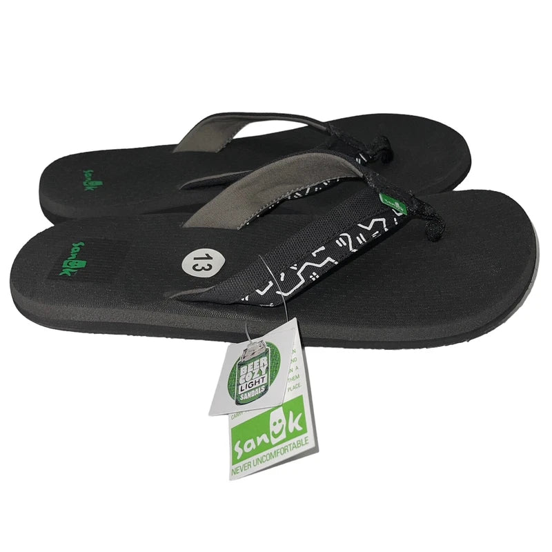 Sanuk Flip Flops Mens Black Canvas Comfort Sandals Slipper Beer Cozy Light Funk