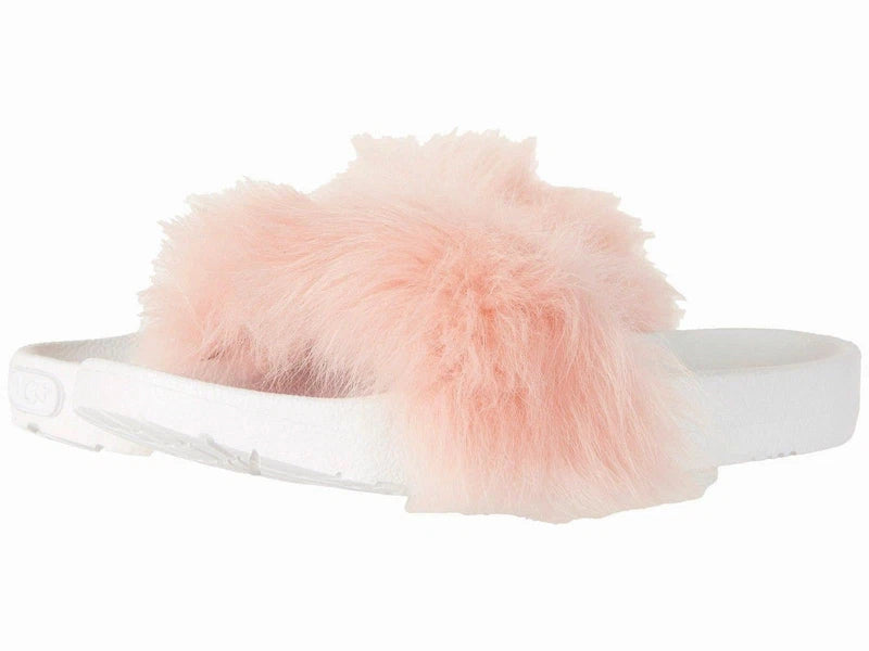 UGG Royale Baby Pink Plush Fur Slide/Slippers w/White Treadlite NEW Retail $80