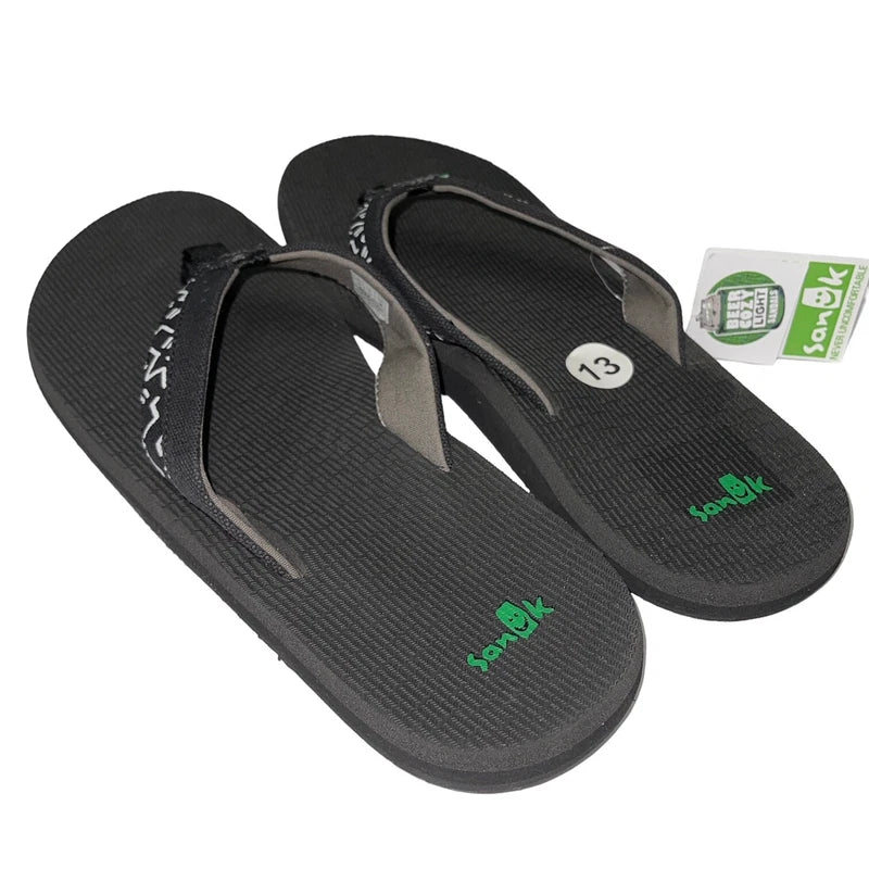 Sanuk Flip Flops Mens Black Canvas Comfort Sandals Slipper Beer Cozy Light Funk