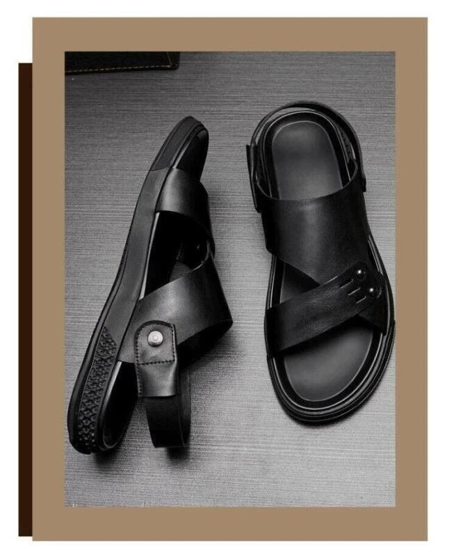 Summer Mens Youth Open Toe Leather Sandals Slippers Casual Beach Shoes Outdoor