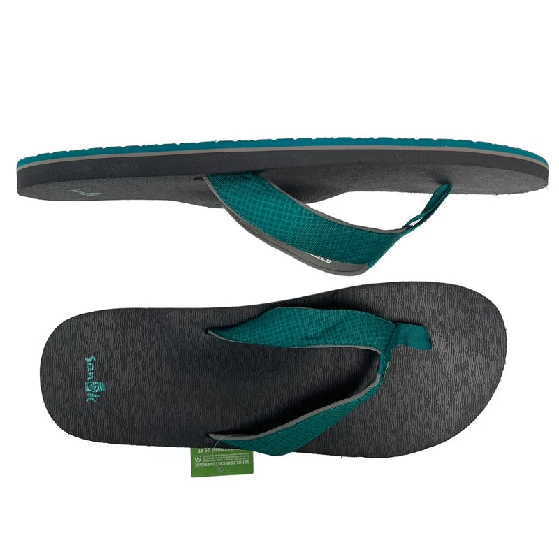 Sanuk Flip Flops Mens 14 Teal Gray Comfort Sandals Off The Grid Yoga Mat Slipper