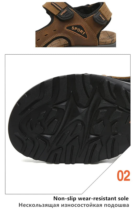 Summer Men's Shoes Soft Breathable Sandals Leather Outdoor Beach Comfy Slippers