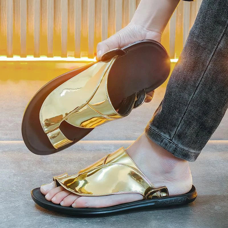 Roman Men's Flats Sandals Open Toe Fashion Summer Gold Slippers Beach Shoes Hot