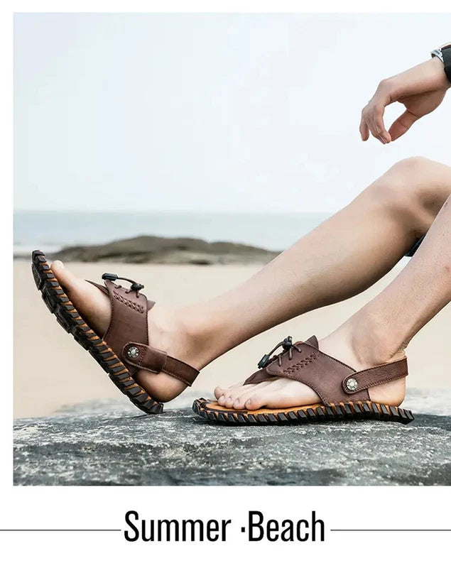 38-48 Plus Size Mens Real Leather Flip Flops Sandals Slipper Beach Holiday Shoes