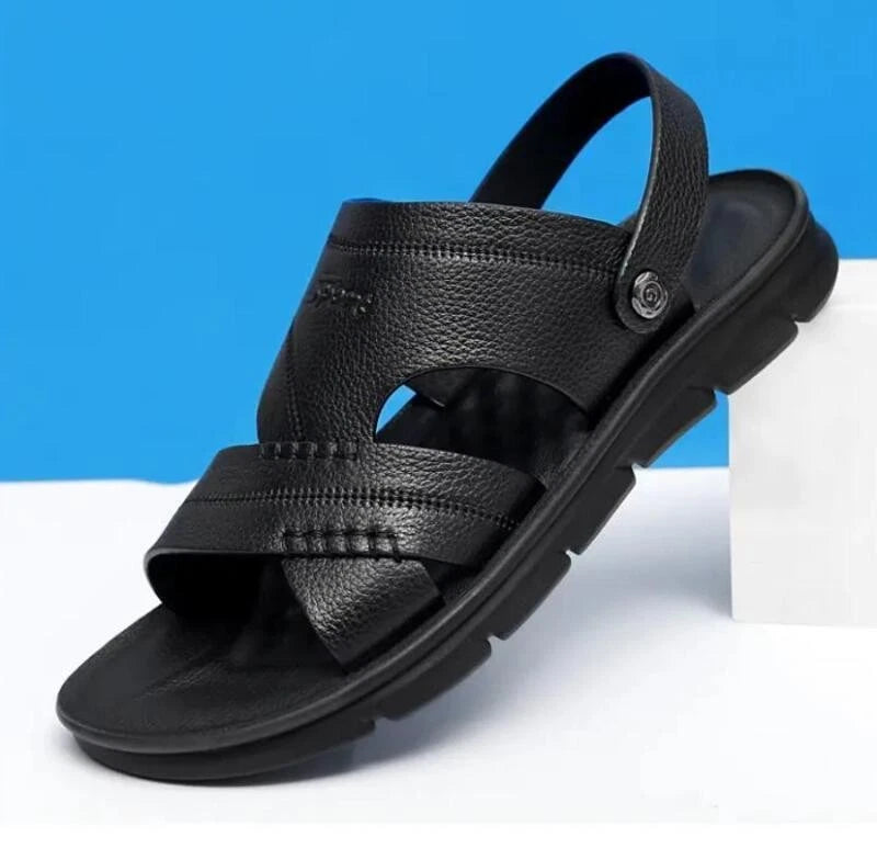 Mens Faux Leather Open Toe Breathable Sandals Fashion Beach Casual Slippers 2025