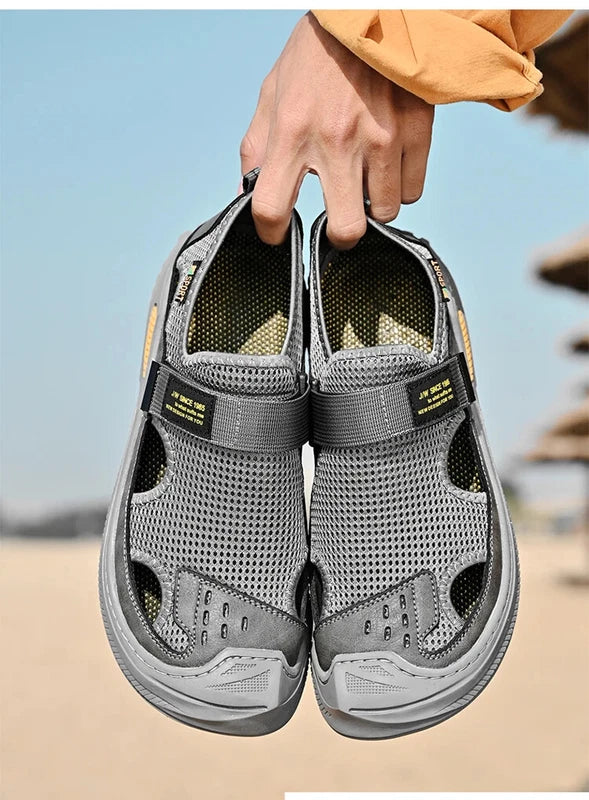 Men Sandals Summer Breathable Mesh Slip On Flats Outdoor Beach Casual Shoes