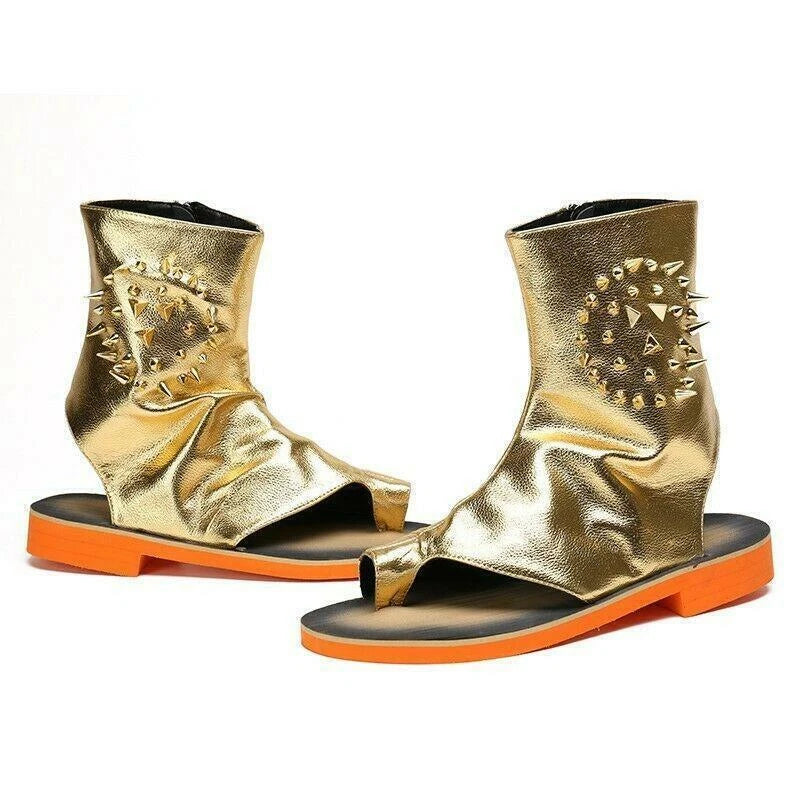 Rivet Gladiator Men's Leather Shoes Sandals High Top Boot Roma Open Toe Clip Toe