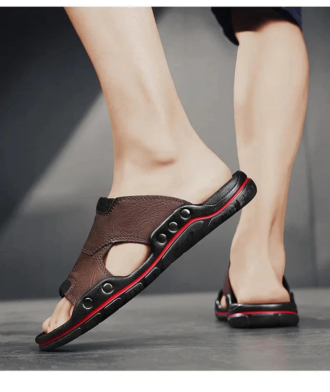 Mens Slippers Sandals Open Toe Fashion PU Leather Beach Holiday Summer Flats New
