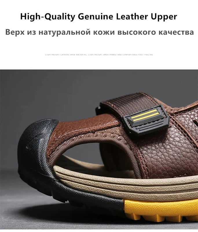 Summer Beach Men's Sandals Leather Outdoor Non-slip Wading Shoes Casual Slippers