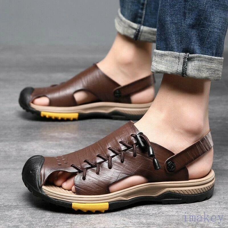 Men's Closed Toe Slip On Hollow Out Slipper Sandals Beach Casual Faux Leather SZ