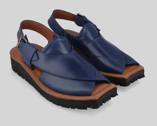 Handmade New Premium Quality Peshawari Chappal Blue Leather Men's Sandal For Men
