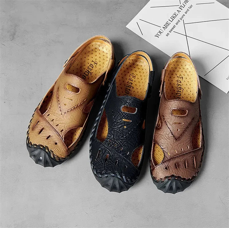 Men Soft Breathable Leather Sandals Light Outdoor Casual Slippers Summer Shoes