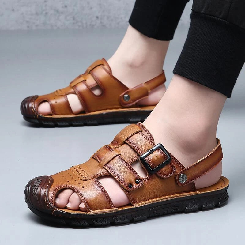 Summer Men's Closed Toe Slippers Faux Leather Outdoor Holiday Sandals Beach 2025