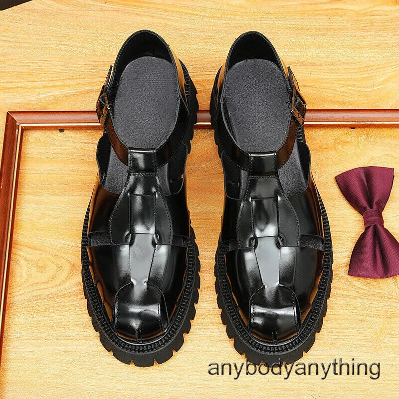 Mens Handmade Real Leather Shoes Summer Business Sandals Woven Roman Shoes Sz