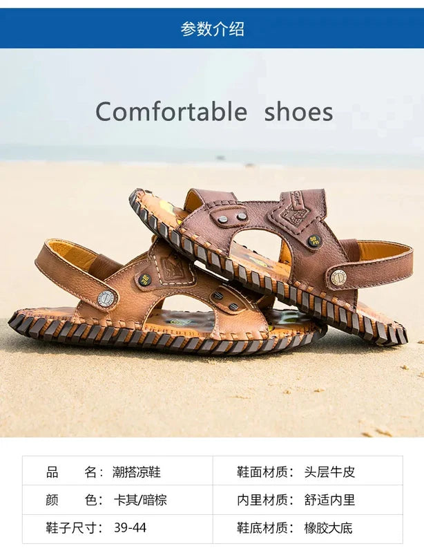 Open Toe Hollow Out Leather Mens Slippers Sandals Beach Holiday Summer Slingback