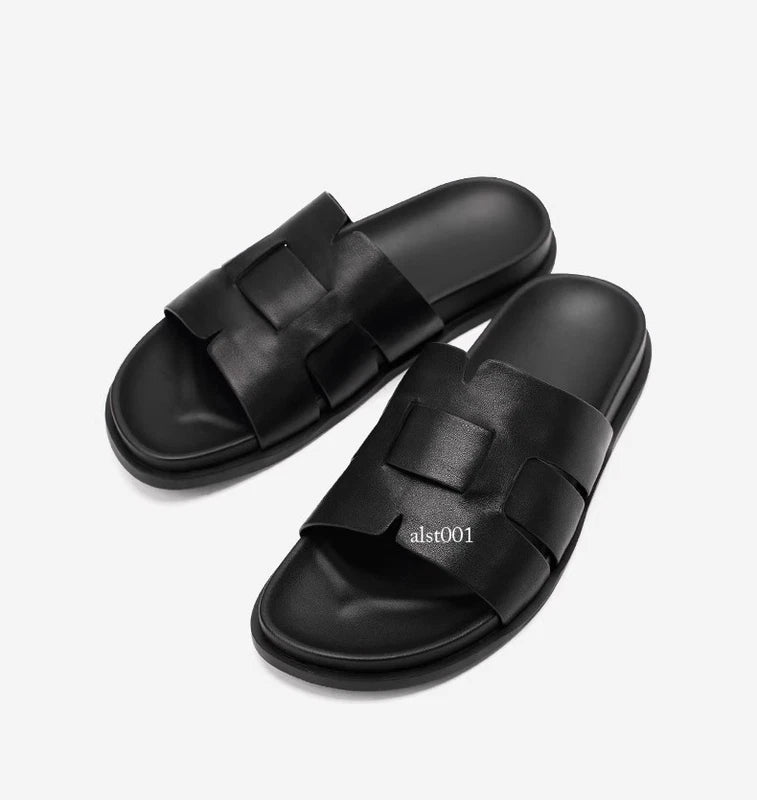 Summer New Men's Slippers Casual Breathable Beach Sandals Flat Leather Slippers