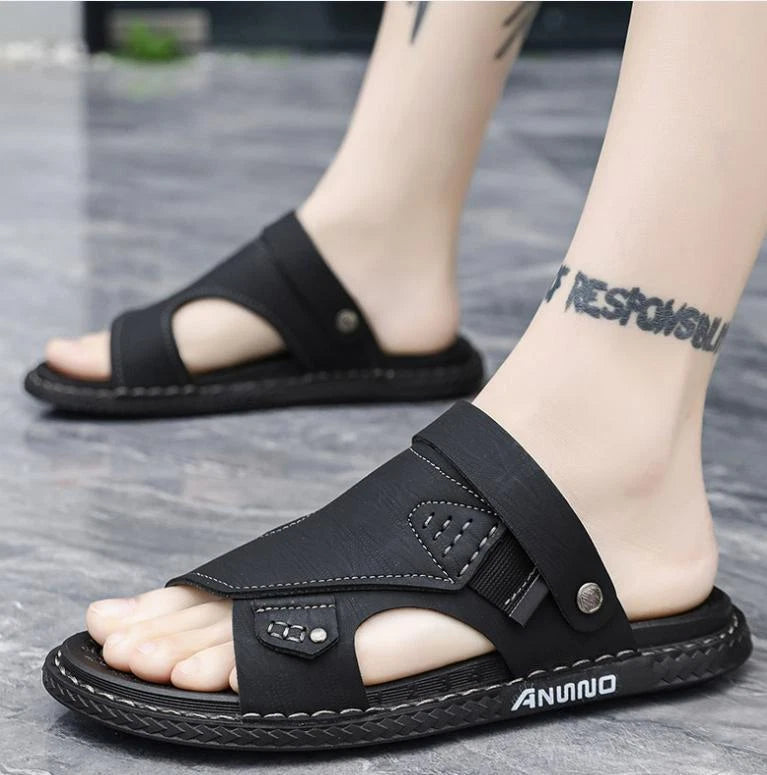 Mens Summer Peep Toe Slipper Open Back Slip On Shoes Daily Sandals Beach Summer