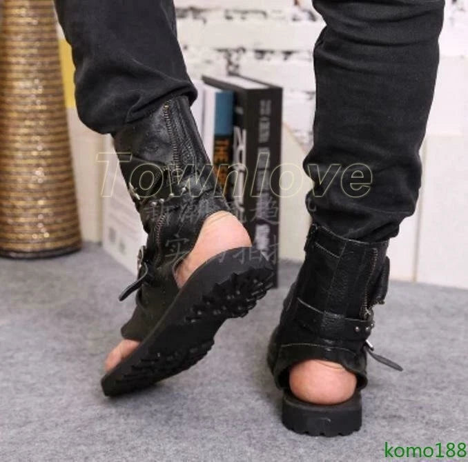 Men's Roman Sandals High Top leather  Flip Flop Gladiator Buckle Shoes Slingback