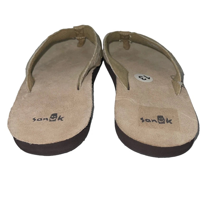 Sanuk Flip Flops Mens Brown Suede Leather Canvas Comfort Slipper Sandals Dr Fray
