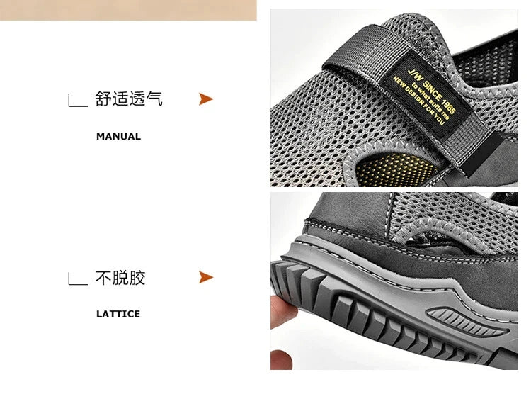 Men Sandals Summer Breathable Mesh Slip On Flats Outdoor Beach Casual Shoes