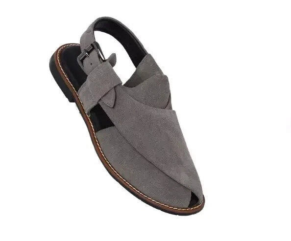 Custom Made New Men's Gray Peshawari Chappal Pure Suede Men's Sandals For Men's