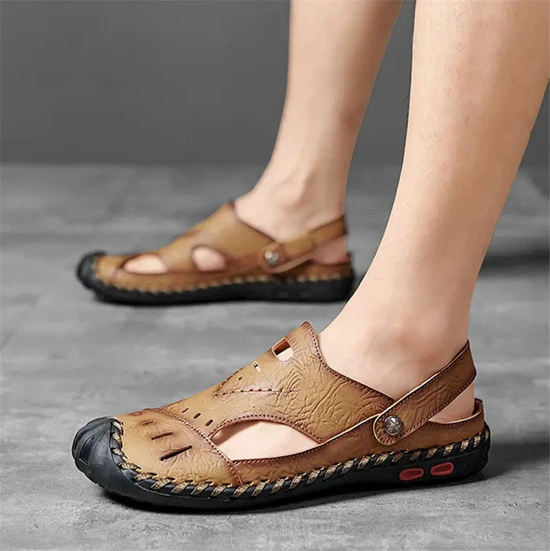 Men Soft Breathable Leather Sandals Light Outdoor Casual Slippers Summer Shoes