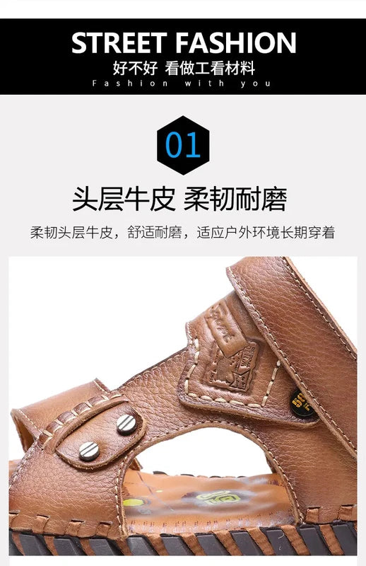 Open Toe Hollow Out Leather Mens Slippers Sandals Beach Holiday Summer Slingback