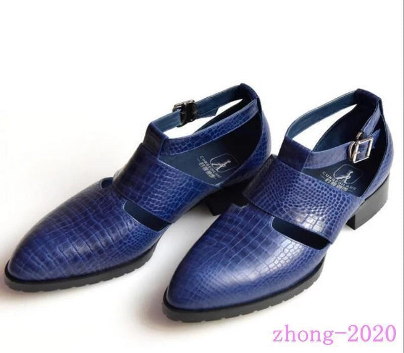 2025 Men's Pointed Toe Leather Sandals Summer Hollow Out Work Casual Dress Shoes