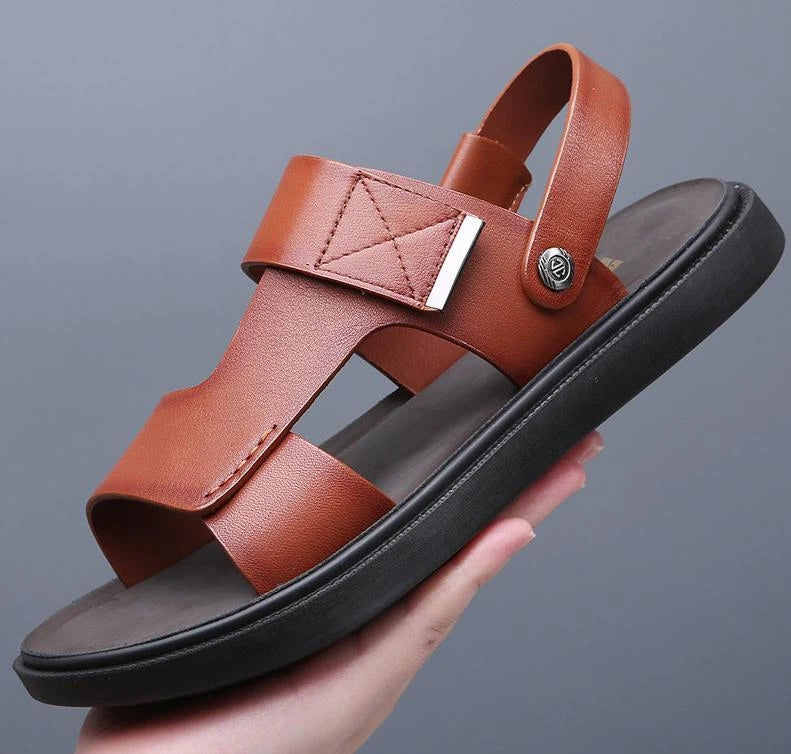 Men Open Toe Faux Leather Beach Sandals Non-slip Casual Outdoor Slipper Shoes SZ