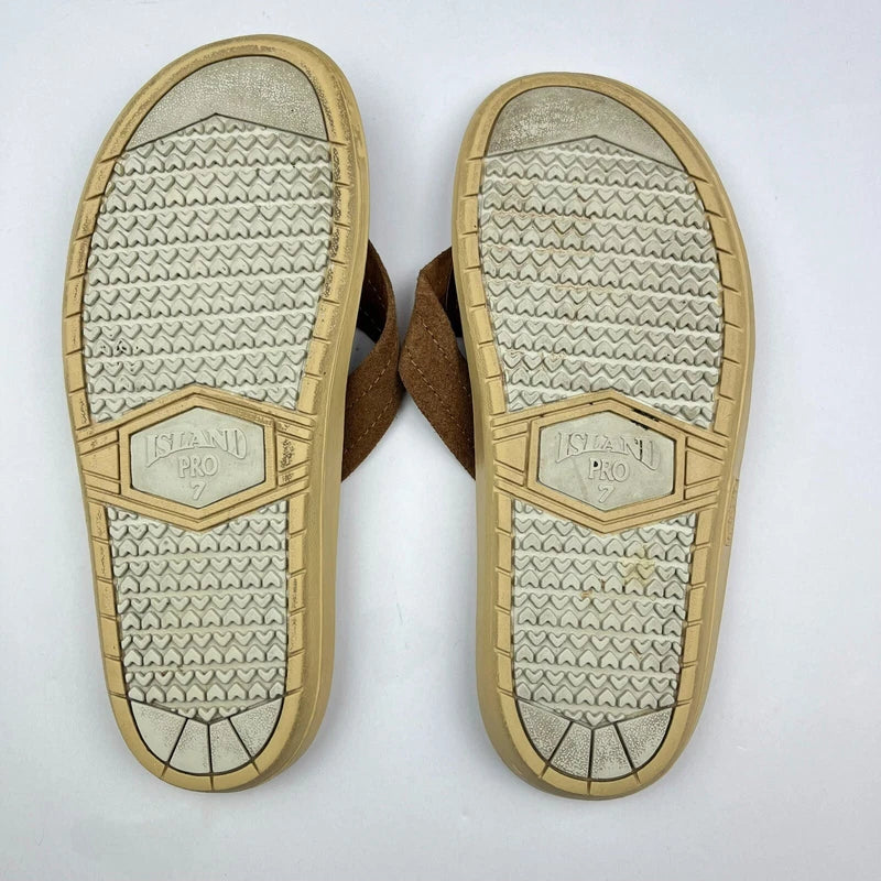 Island Slipper Brown Suede Mens Size 7 MADE IN HAWAII Flip Flops Sandals
