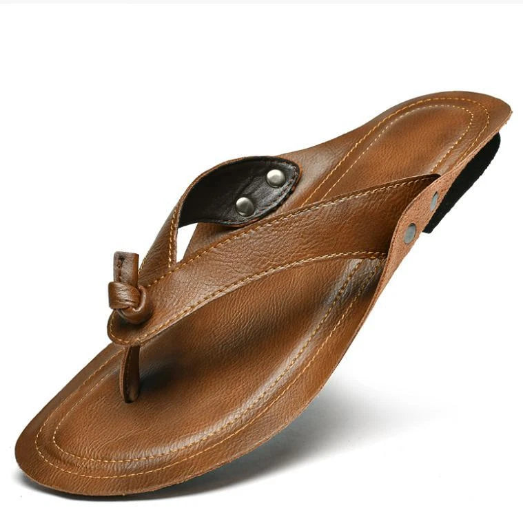Mens Summer Flat Clip Toe Slipper Sandals Soft Fisherman Shoe Beach Pump Brown