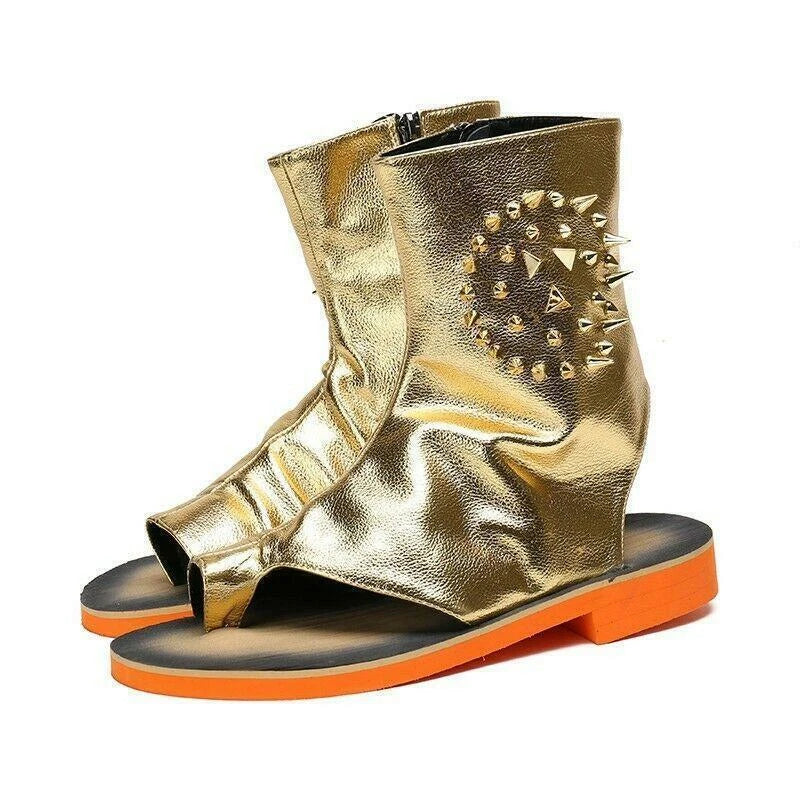 Rivet Gladiator Men's Leather Shoes Sandals High Top Boot Roma Open Toe Clip Toe