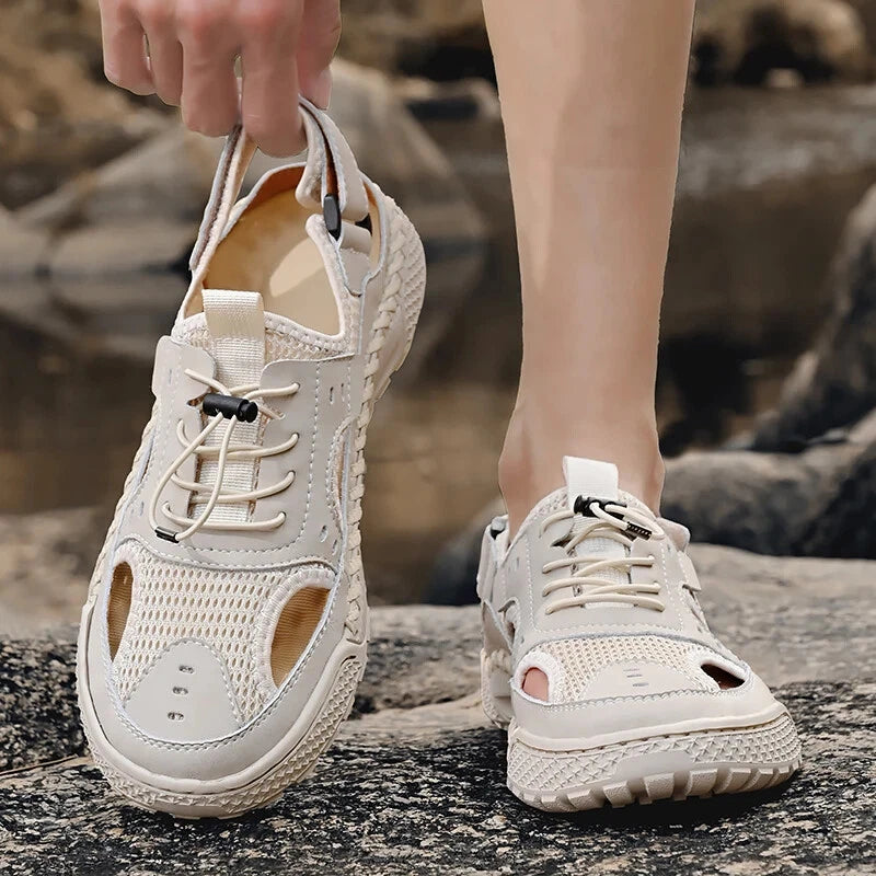 Men's Summer Sandals Hollow Breathable Flats Slippers Outdoor Beach Shoes