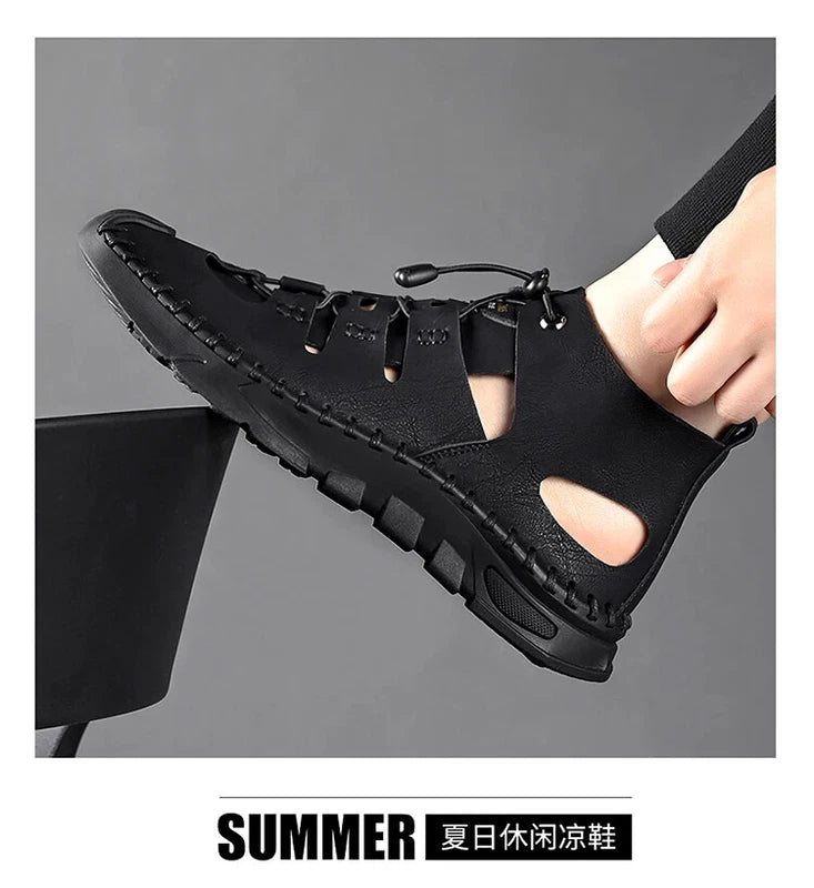 Men High Top Roman Sandals Leather Light Casual Slippers Breathable Beach Shoes