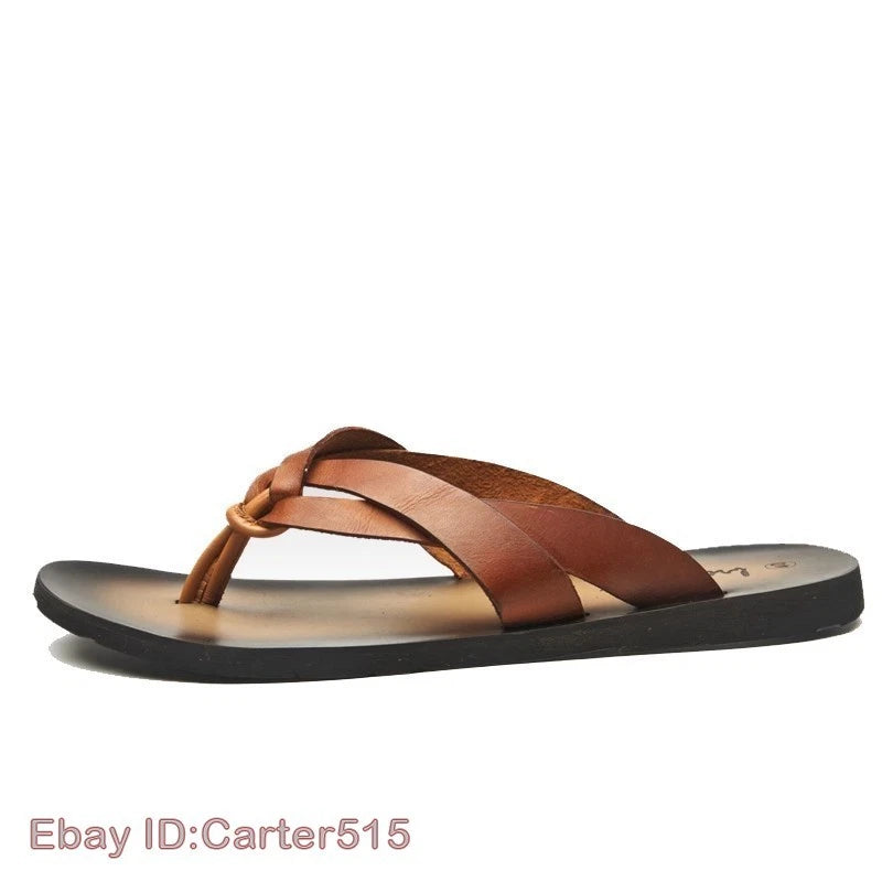 Summer Sandals New Men's Flip Flops Beach Shoes Leather Flats Casual Slippers