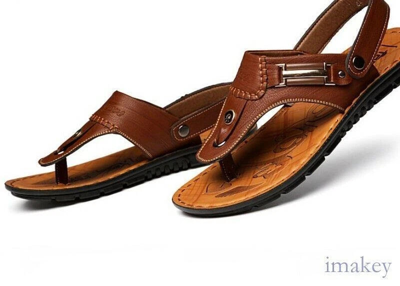 Men's Leather Clip Toe Thong Sandals Slipper Summer Beach Casual Shoes