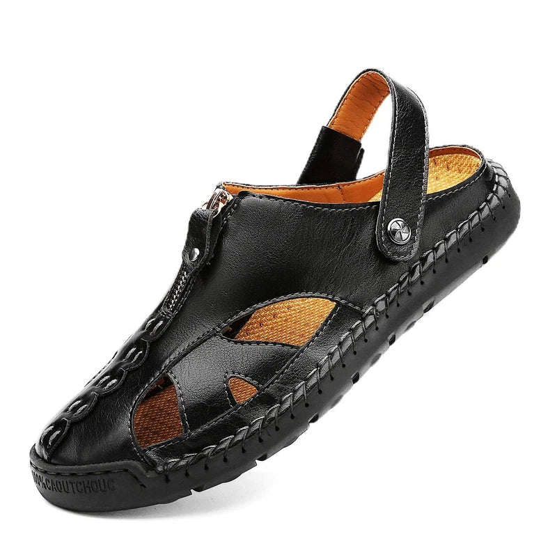 Men's Handmade Leather Fisherman Sandals, Casual Closed Toe Adjustable Beach