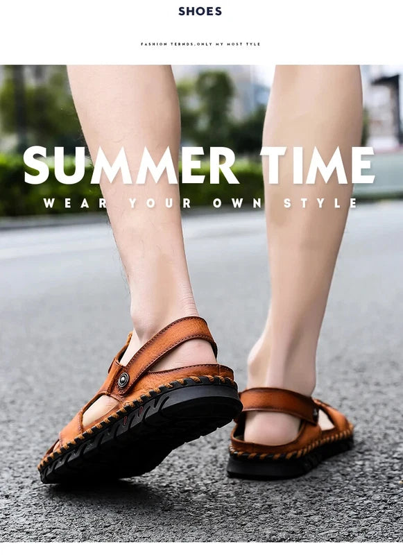 Leather Men's Sandals Summer Beach Slippers Casual Outdoor Shoes Big Size 13