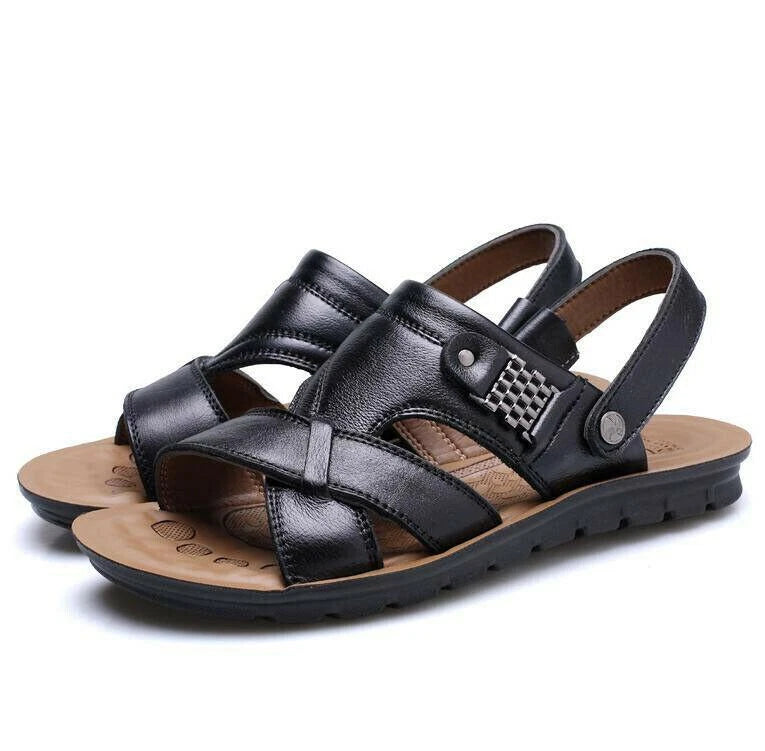 Men's Faux Leather  Sandals Peep Toe Slippers Casual Shoes Plus Sz