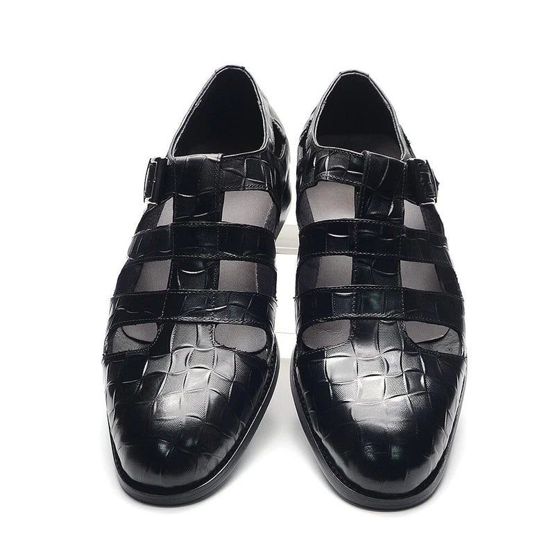 Mens Summer Embossed Leather Sandals Outdoor Casual Hollow Out Breathable Shoes